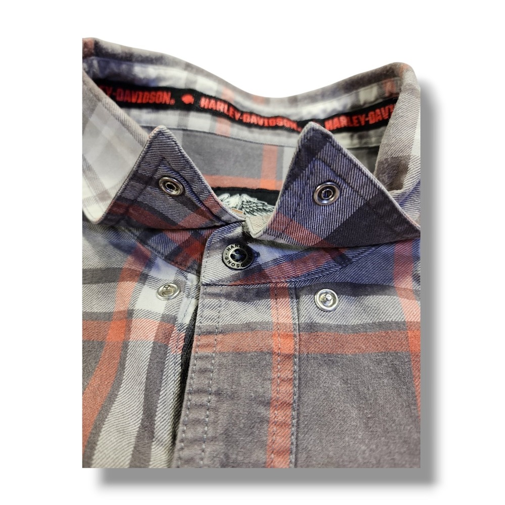 Harley Davidson Motorclothes Grey/Orange Plaid Button Down Long Sleeve Men's 2XL - Picture 10 of 16